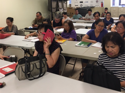 Classroom with participants sitting at the desks.