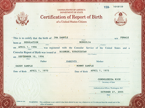 Image of a form DS-1350 Birth Abroad Certificate